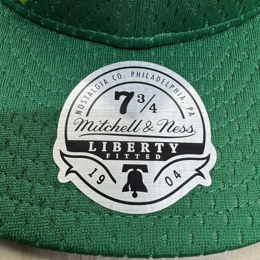 NEW Oakland Athletics Mitchell Ness Liberty Fitted Hat Cap Mesh Green sz 7 3/4